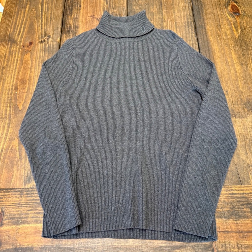 Lauren Ralph Lauren Grey Ribbed Cotton Turtleneck Sweater XL Charcoal LRL Logo